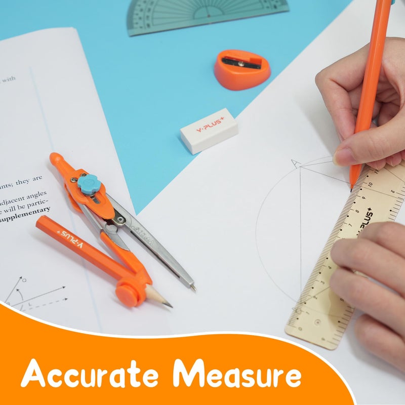 YPlus Geometry Set for Students  Math Protractor Compass with Rulers  Box of Protactor Kit for Class Supplies and School  Christmas Stocking Stuffers for Kids Toddler 12 Pcs - Image 5